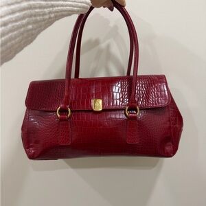 Vintage Ralph Lauren Red Crocodile-Embossed Satchel